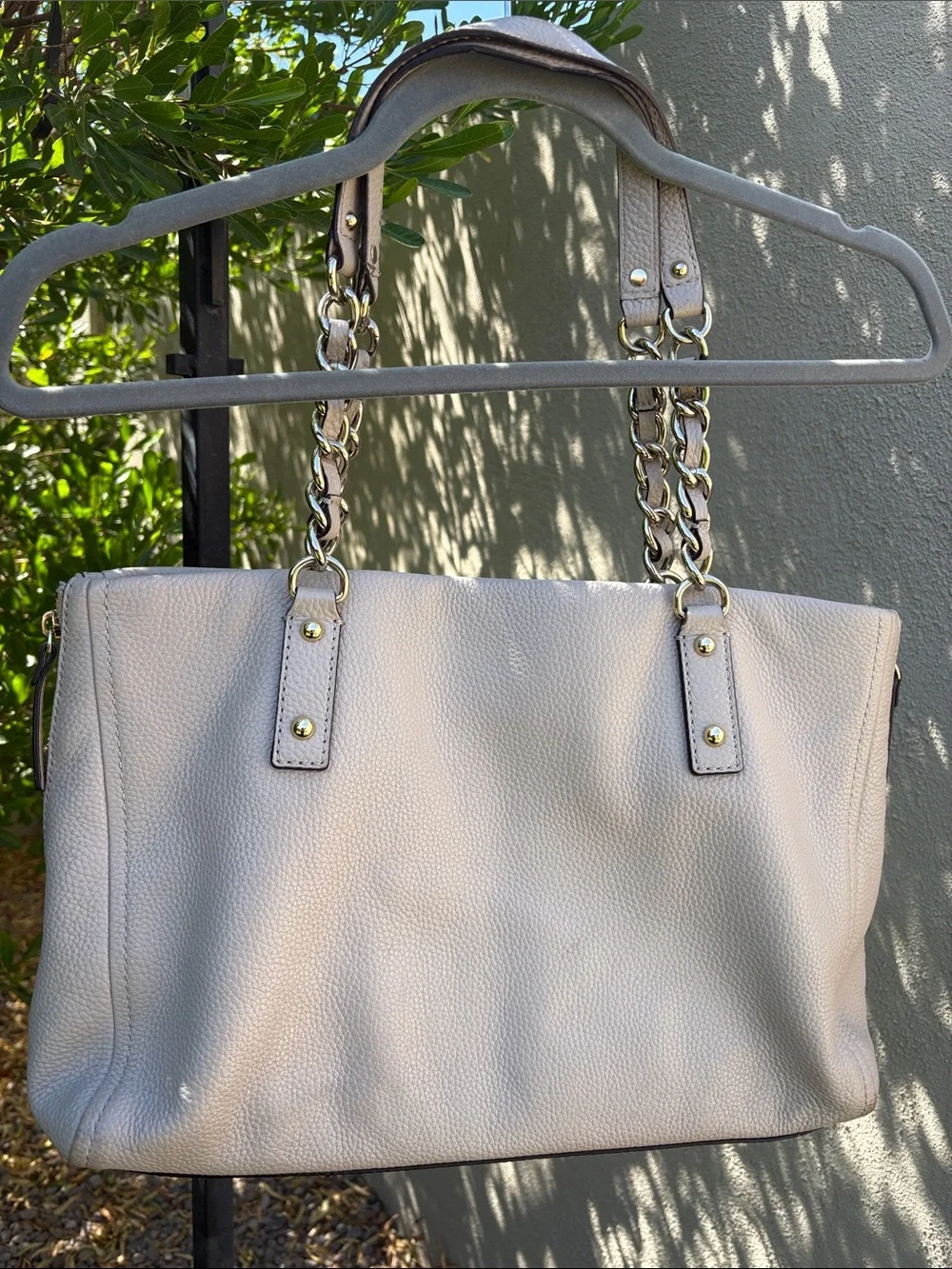 kate spade Pebbled Leather Tote in Light Gray with Gold Hardware
